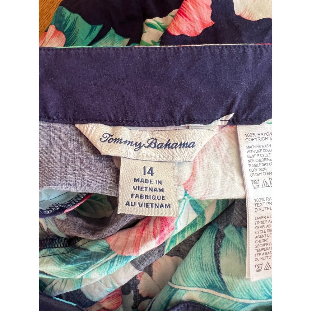 Tommy Bahama Floral Maxi Skirt Navy Blue Tropical Hibiscus Rayon Womens 14 - Picture 4 of 10